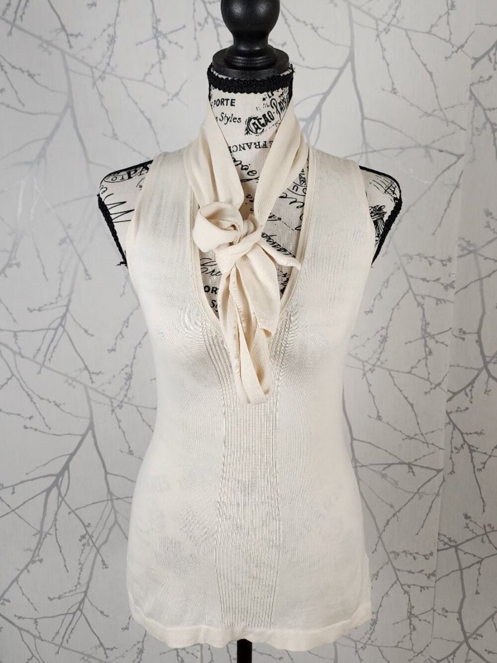 Ca Va De Soi Ivory Egyptian Mako Cotton Knit Tie Neck Tank